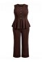 Kahverengi Selanik Düğmeli Belden Açılan Wide Leg/Palazzo Alt Örme Alt - Üst Takım TBBAW27CP00010 - 4