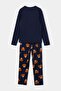 Navy Blue Regular Fit Teddy Bear Printed Knitted Pajama Set Tmnaw25Pt00054 - 9