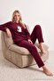 Bordo Puantiyeli Köpek Patchli Polar Örme Pijama Takımı THMAW26PT00193 - 3