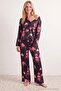 Siyah Çiçekli Saten Dokuma Pijama Takımı THMAW27PT00010 - 2