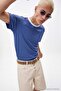 Blue Off Shoulder Regular Fit Red Stripe Detailed 100% Cotton T-Shirt Tmnss26Ts00078 - 6