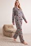 Black 100% Cotton Teddy Bear and Stripe Patterned Shirt Collar Knitted Pajamas Set Thmaw26Pt00171 - 2