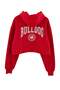 Kırmızı Kalın İçi Polarlı Nakışlı Kol Cepli Kapüşonlu Düğmeli Crop Örme Sweatshirt TWOAW27SW00029 - 6