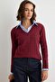 Bordo More Sustainable Saç Örgü V Yaka Oversize Triko Kazak TWOAW27KZ00222