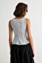Ekru Puantiyeli Peplum Kolsuz Kayık Yaka Örme Bluz TWOAW27BZ00312 - 4