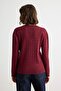Bordo More Sustainable Saç Örgü V Yaka Oversize Triko Kazak TWOAW27KZ00222 - 5