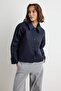 Lacivert Kapüşonlu Oversize Kısa Trençkot TWOAW27TR00035 - 3