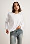 Beyaz %100 Pamuk Uzun Kollu Bisiklet Yaka Regular/Normal Kalıp Basic Örme T-Shirt TWOAW21TS0098