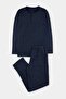 Lacivert Regular Fit Düğmeli Yaka Örme Pijama Takımı TMNAW27PT00028 - 2