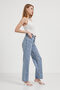 Women's Jeans Patterned Straight Ice Blue Denim Trousers - 3