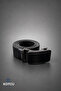 Men's Original Buffalo Leather Buckle Belt with Shiny Detail in Black 3.5 cm - 4