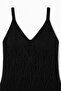 Black Openwork V-Neck Knitted Sweater Dress with Inner Lining and Straps - 2