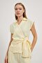 Women's Sleeveless Blouse Elastic Pants Yellow Double Bottom Top Set - 2
