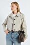 Pleated Double-Breasted Collar Cropped Trench Coat - 4