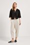 Women's Tie Detail Cotton Basic Loose Black Blouse - 3