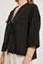 Women's Tie Detail Cotton Basic Loose Black Blouse - 4
