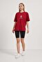 Women's Teddy Bear Pattern Short Sleeve Burgundy Oversize T-Shirt - 3