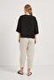 Women's Tie Detail Cotton Basic Loose Black Blouse - 5