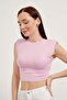 Women's Padded Crew Neck Sleeveless Pink Crop Blouse - 3