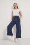 Women's Elastic Waist Wide Leg Baggy Navy Trousers