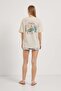 Women's Back Printed Short Sleeve Cream Oversize T-Shirt - 5