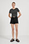 Women's Striped Stretchy Short Sleeve Black Crop T-Shirt - 3