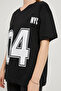 Women's 04 Print V-Neck Oversize Black College T-Shirt - 4