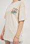 Women's Back Printed Short Sleeve Cream Oversize T-Shirt - 4