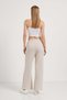 Women's Elastic Waist Wide Leg Baggy Cream Trousers - 4