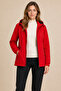Women's Red Water-Resistant Windbreaker & Raincoat with Removable Hood and Zipper - 2
