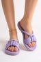 Lilac Puff Casual Women's Slippers - Soft Sole, Lightweight Flexible, Fluffy Ribbon Summer Sandals 026