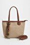Wooden Bead Keychain Detailed Wicker Mini Stylish Handbag Brown