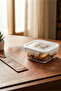 Fresco Glass Storage Container Single Small Size 375 ml Square White Lockable Lid