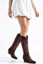 Brown Matte Suede Embroidery Detail Western Cowboy Boots - 6