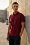 Loose Fit 100% Cotton Polo Collar Burgundy T-Shirt - 2