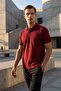 Loose Fit 100% Cotton Polo Collar Burgundy T-Shirt - 3