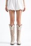 Beige Skin Cream Matte Suede Embroidery Detail Western Cowboy Boots - 5