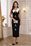 Midi black and white sleeveless Double-Breasted neckline bow evening dress - 2