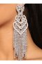 SILVER Temperament Rhinestone Heart Long Tassel Earrings Ladies Wedding Crystal Big Drop Dangle Earr - 6