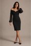 Off-The-Shoulder Midi Pencil Dress with Chiffon Sleeves
