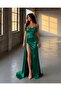 Slim Strap Chest Draped Satin Dress Green 582243