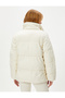 Short Puffer Jacket Leather Look Snap Button Stand Collar with Pockets - 4