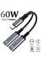 Black OTG 2 IN 1 USB C Splitter to Dual Type USB C Headphone Jack Audio Adapter PD 60W Fast Charger - 8