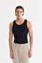 Men's Black Sleeveless Basic Ribbed Regular Fit Undershirt B001058