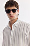 Men's White Bottomed Collared Shirt Striped Elastane Regular Fit Shirt A61Y2031 - 2