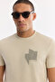 Men's Beige Crew Neck Injection Printed Bi-Stretch Interlock Regular Fit T-Shirt A61Y1136 - 2