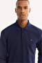 Men's Navy Blue Non-Curling Polo Collar Easy-Iron Basic Sweatshirt B001080 - 2