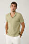 Men's Light Khaki Apaj Collar Textured Regular Fit Knitwear T-Shirt A41Y5066 - 2
