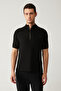 Men's Black Stand Collar Half Zipper Printed Regular Fit T-Shirt A41Y1312 - 3