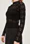 Women's Summer Long Sleeve Lace Black Short Blouse - 4